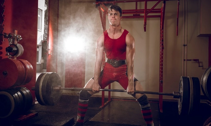 how-to-effectively-perform-barbell-sumo-deadlift Man in his home gym performing a deadlift